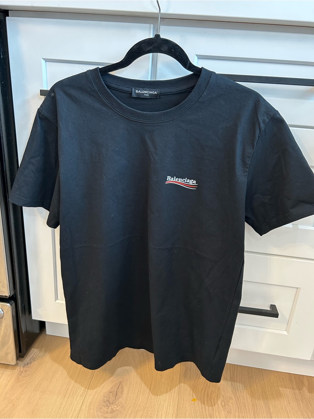 Balenciaga Black Short Sleeve Crew T-Shirt with Political Chest Logo